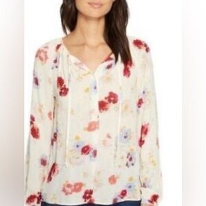 Lucky Brand boho floral popover blouse top long sleeve lightweight small
